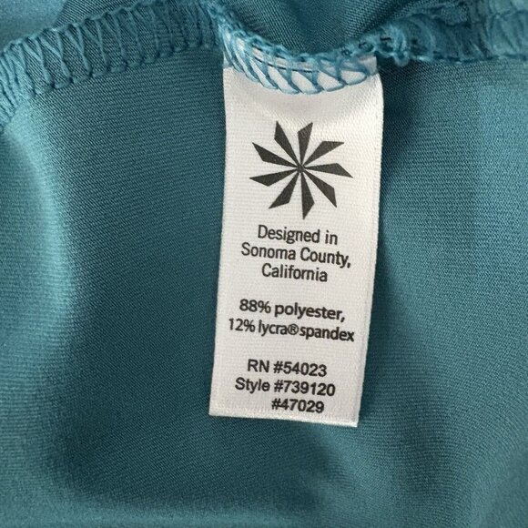 Athleta Wrap Midi Dress Womens Small Petite Blue Green Stretch Ruched Pullover - Picture 4 of 5